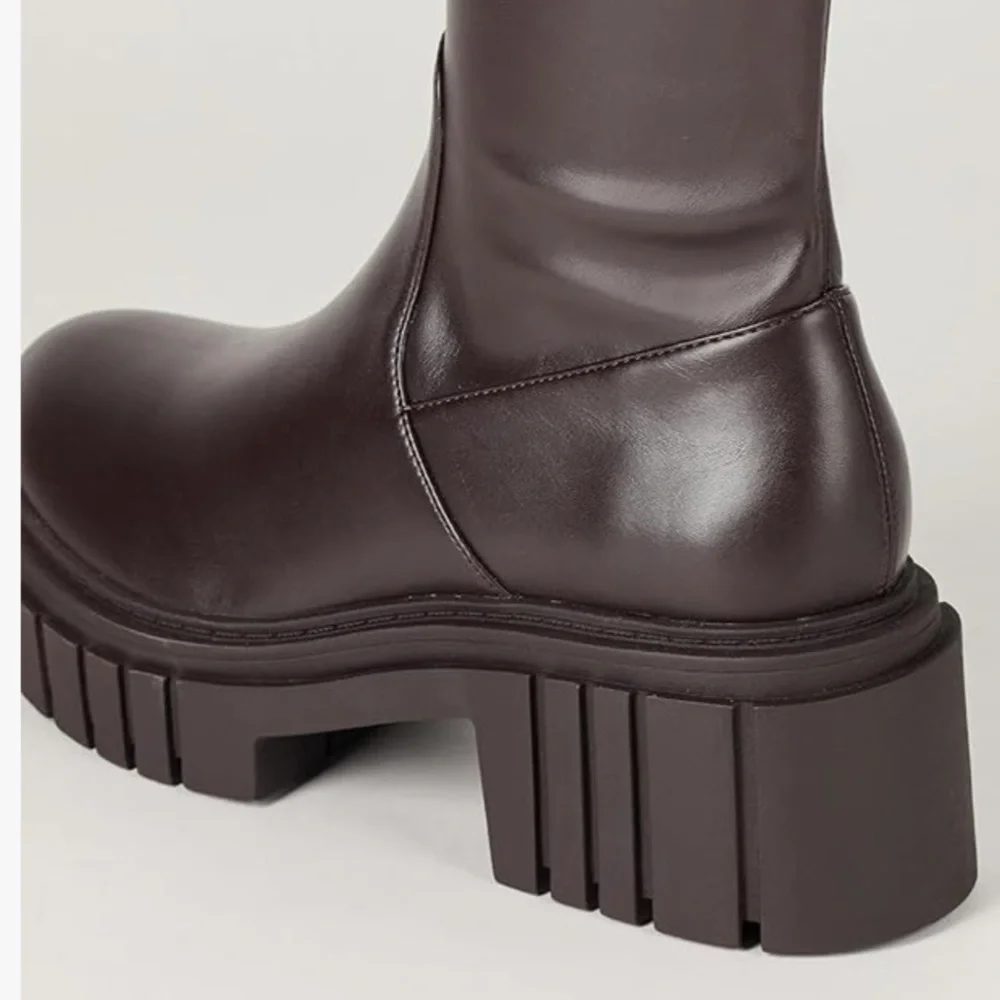 THE DROP KENNEDY Y2K Lug Sole Platform Boots Brown Knee High 14” Calf Y2K NWT